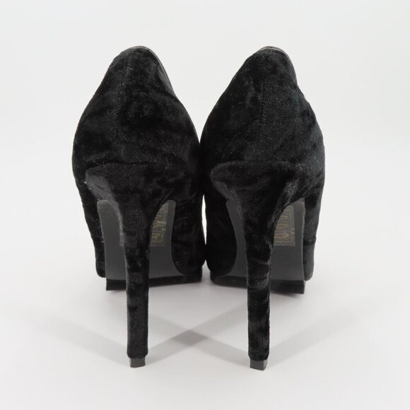 YRU Women 6 F Word Cuss Curse Black Velvet Gold Embroidered High Heels Shoes - Picture 5 of 10